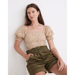 Madewell Hopewell Puff-Sleeve Crop Top Cottage Garden Size Medium